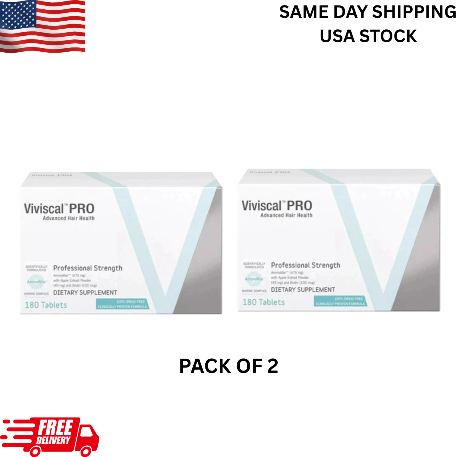 PACK OF 2 (VIVISCAL Professional Hair Growth Supplement 180 Tablets)