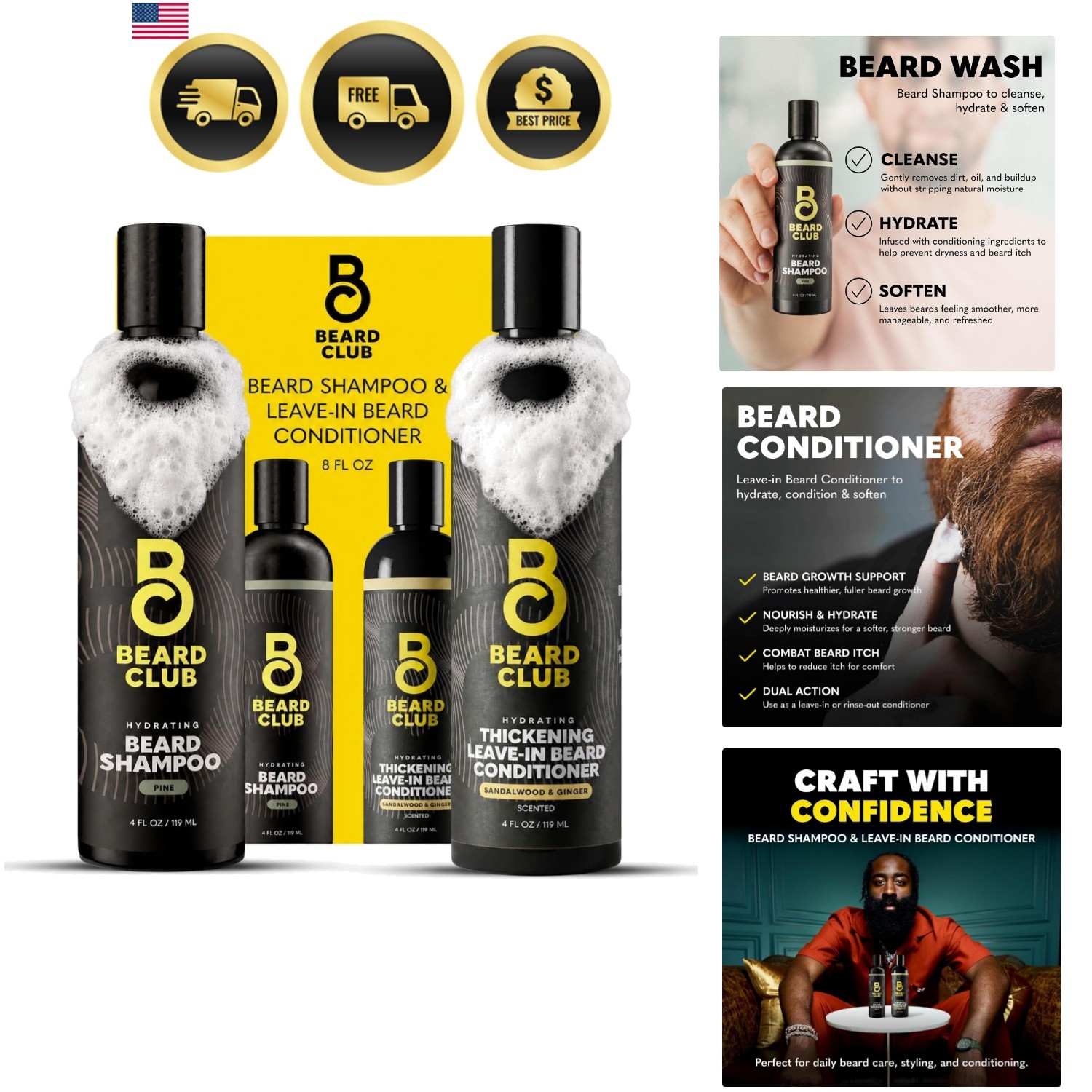 Beard Wash and Conditioner Set – Facial Hair Shampoo & Leave-In Conditioner f…