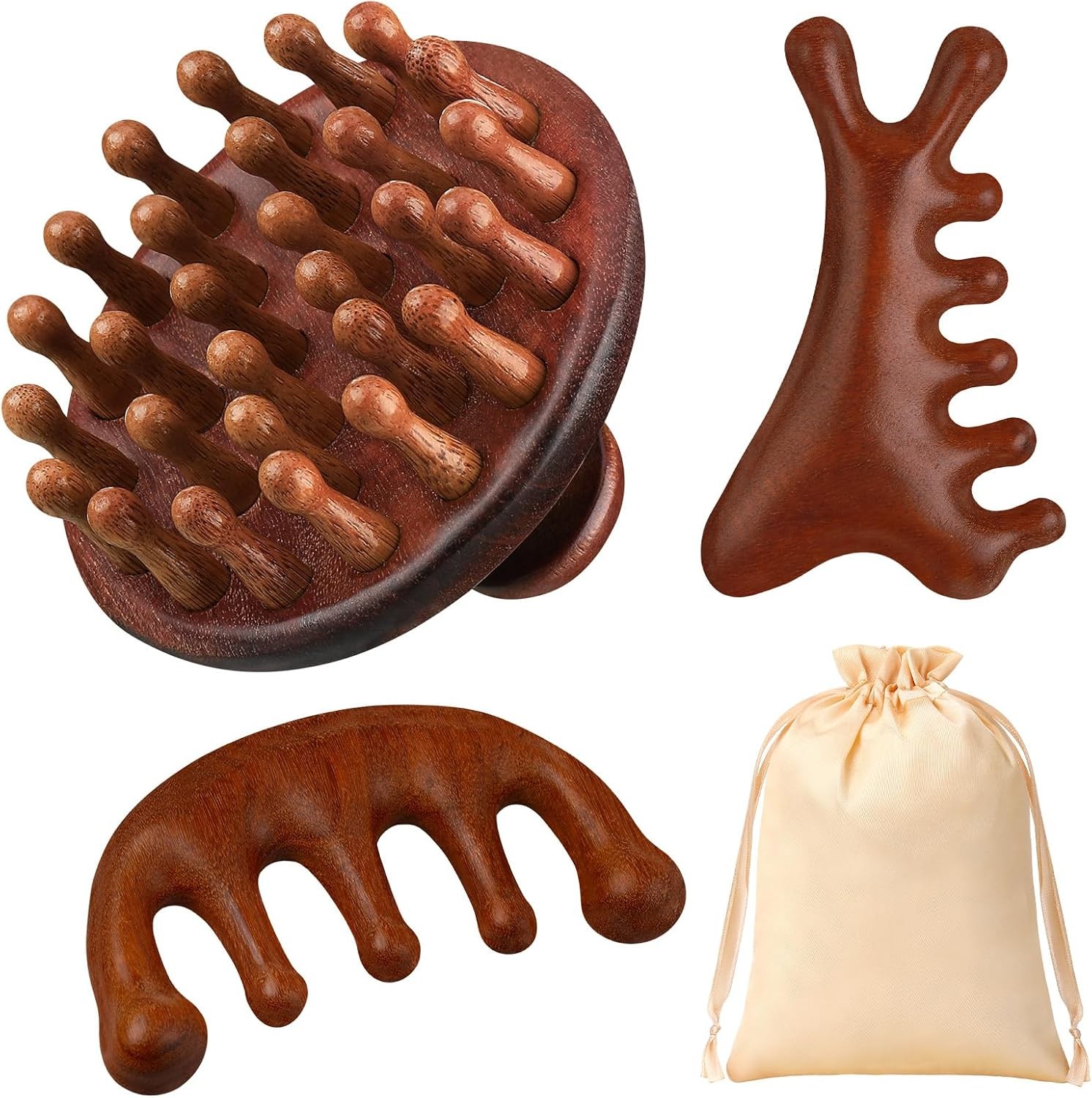 3 Pcs Wooden Head Scalp Massager Comb, Head Massage Tool for Relaxation Hair Gua