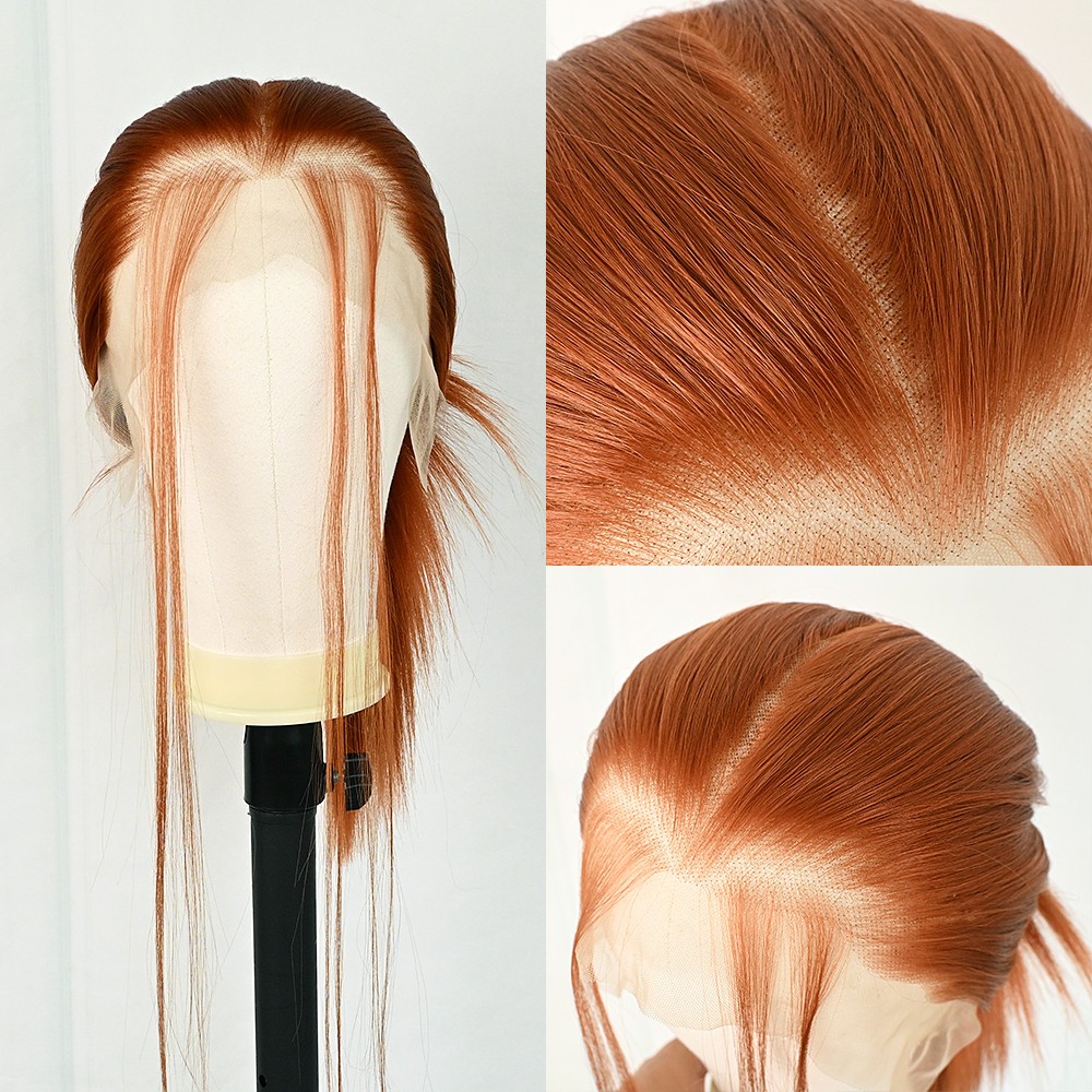13×6 Free Part Pre Plucked Ginger Orange Long Straight Hair Lace Front Wigs Soft