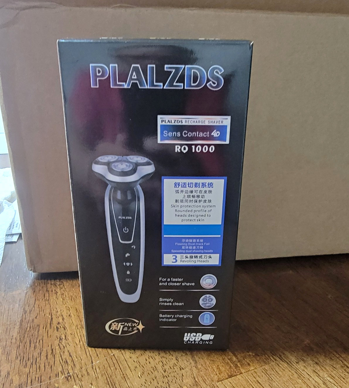 PLALZDS RQ 1000 Men’s Facial Shaver 3-Head Rotary Rechargeable USB Black