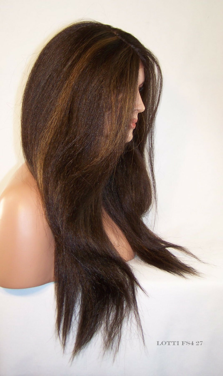 Long Yaki Lace Front Wig Brown w/Highlights #4.27 Long C-part Heat safe yaky lot