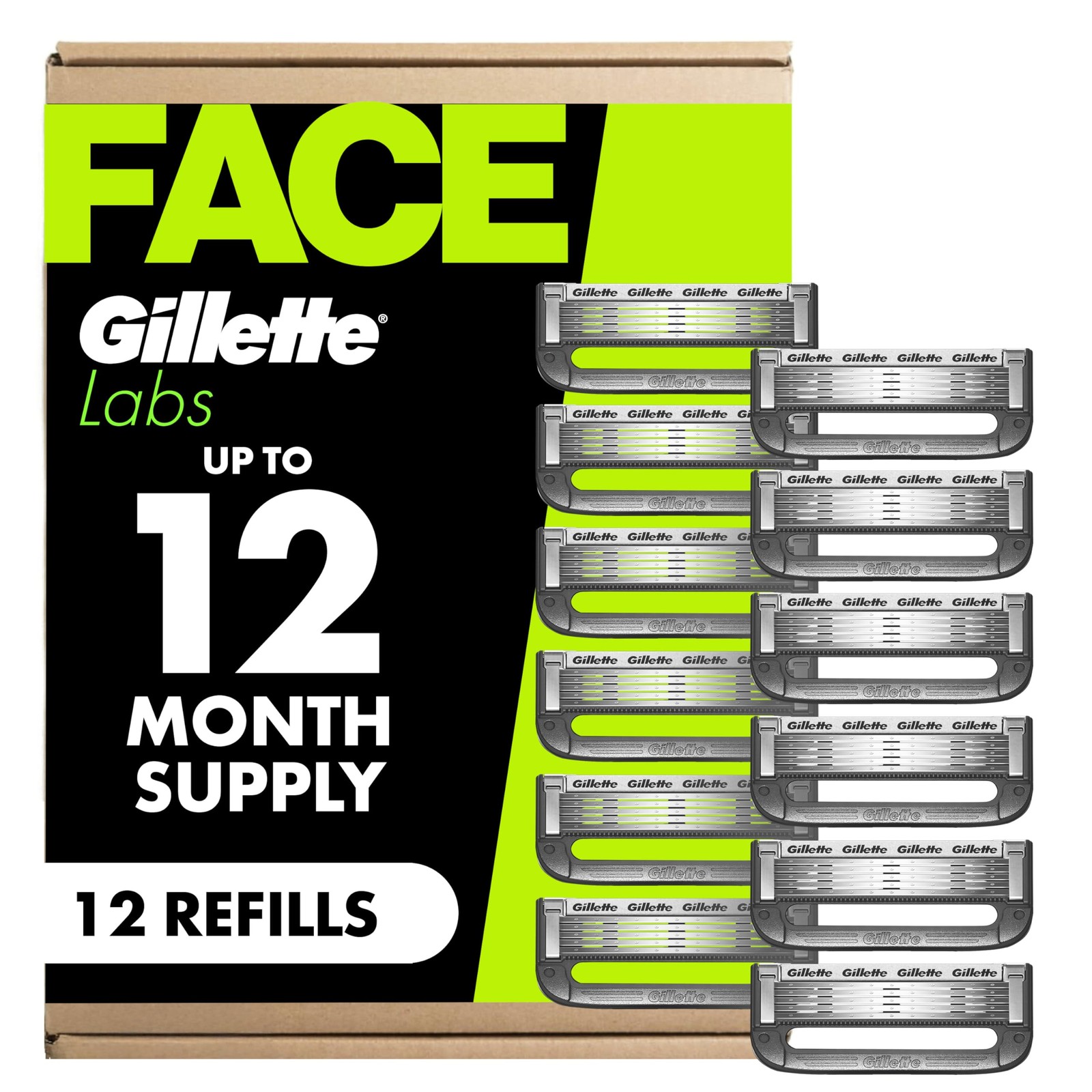 Gillette Labs Shaving Razor Blade Refills for 12 Count (Pack of 1), Black