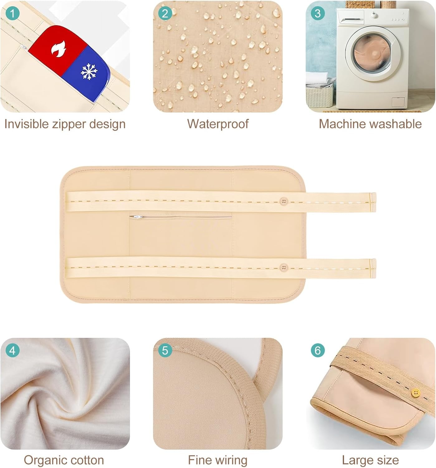 4 Pack Organic Cotton Castor Oil Wrap Reusable Body Compress Pads Adjustable Str