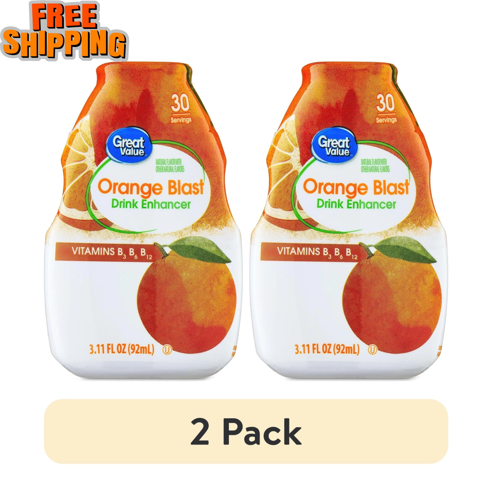 (2 pack) Great Value Orange Blast Water Drink Enhancer, 3.11 fl oz Bottle-