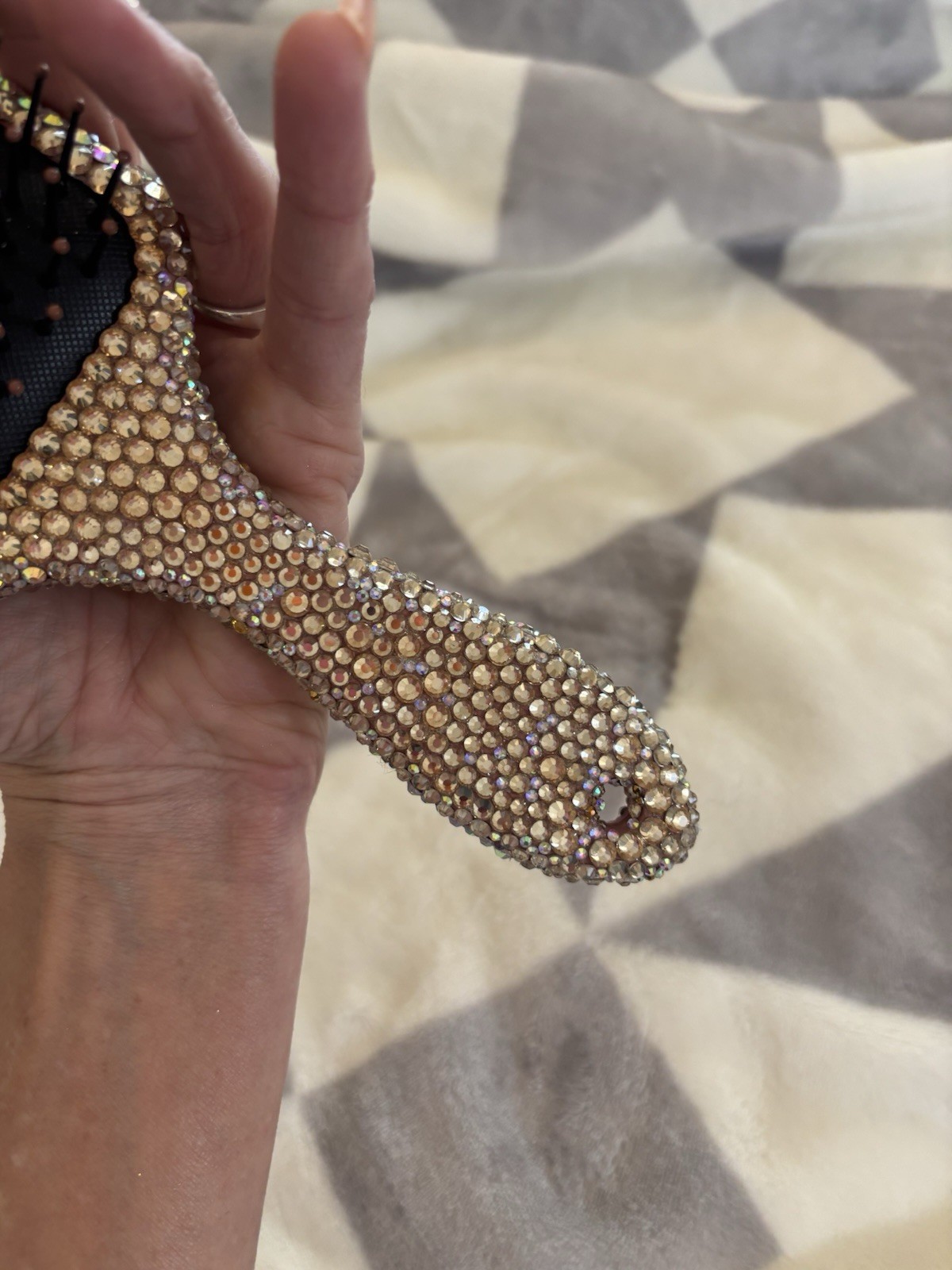 Bling Rhinestone Paddle Hair Brush Gold & Clear Cushion Base 10 in Rectangle