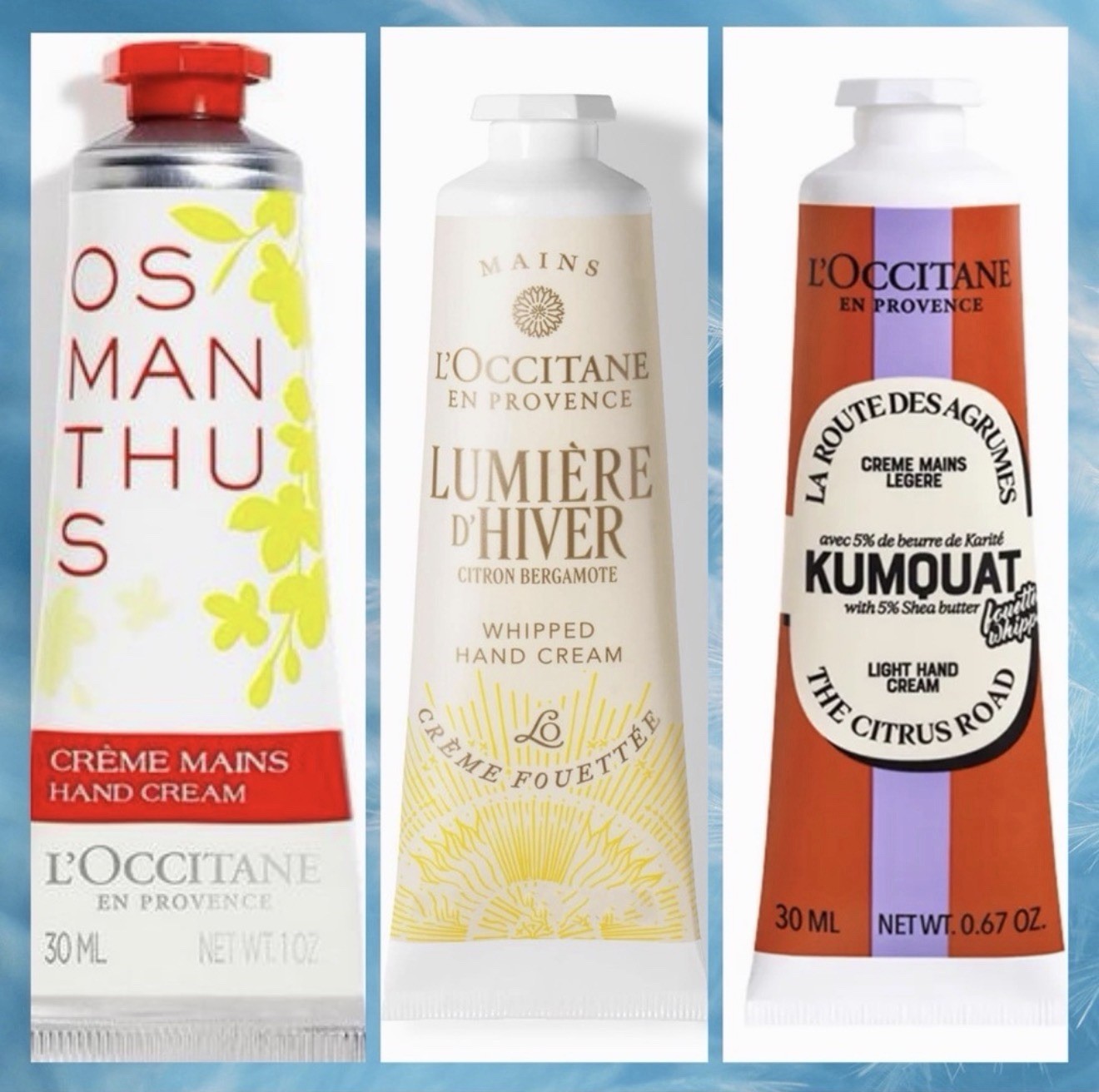 L’Occitane Hand Cream Trio in collectible tin Osmanthus, Kumquat & Lumiere