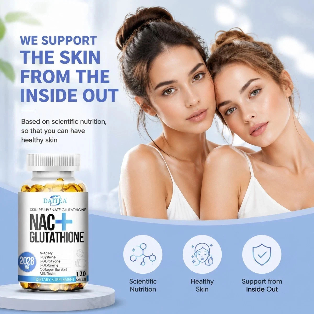 Daitea NAC + Glutathione Supplement , Supports Liver & Skin Health,120 Capsules