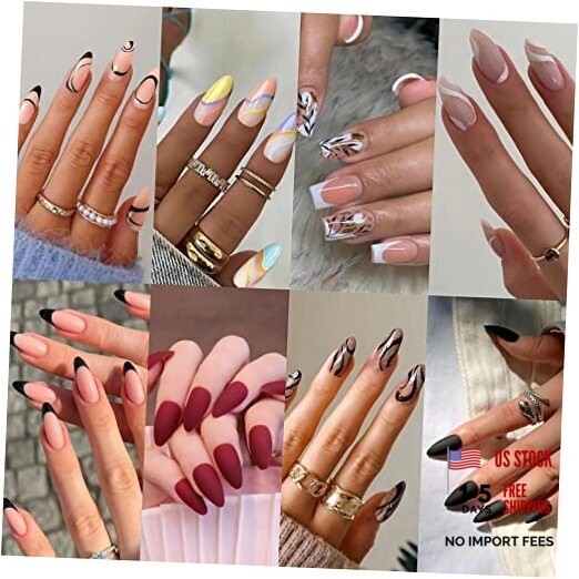 8 Packs (192 Pcs) Press on Nails, Acrylic Fake Nails, Short False Nails,