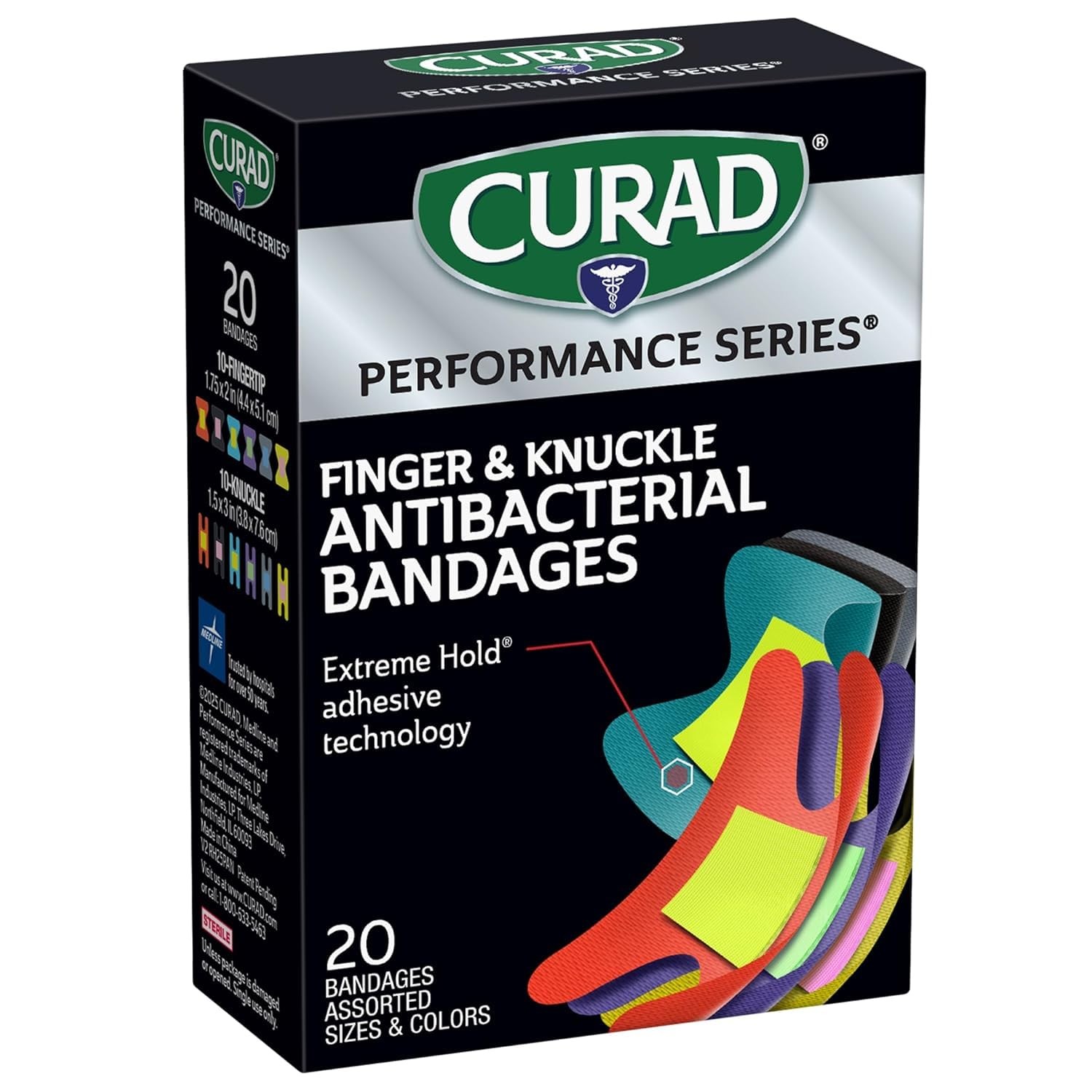Curad Performance Series Fingertip and 20 Count (Pack of 1), Multi-color