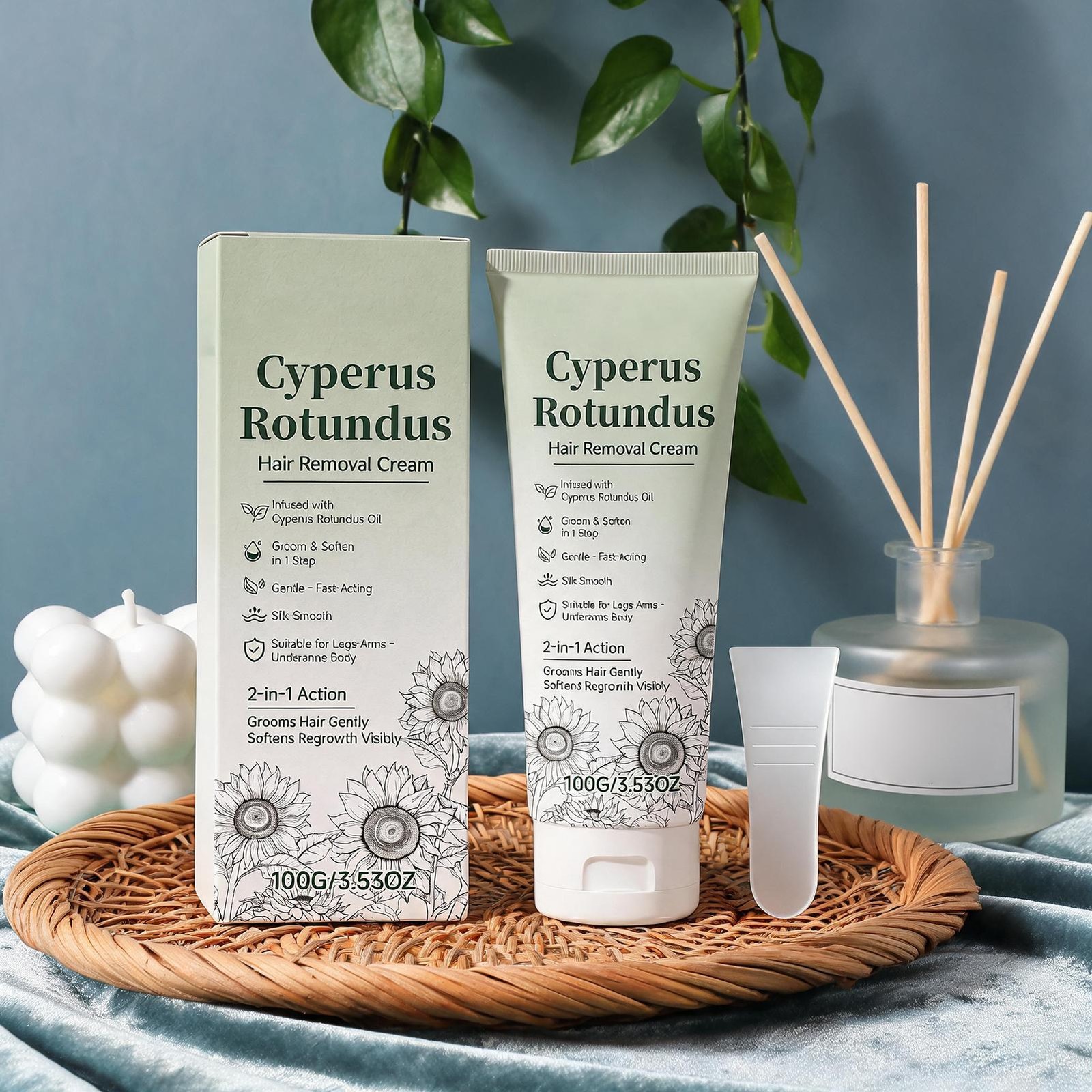 Cyperus Rotundus Hair Removal Cream for Women, 2-In-1 Bare Basics Hair Removal