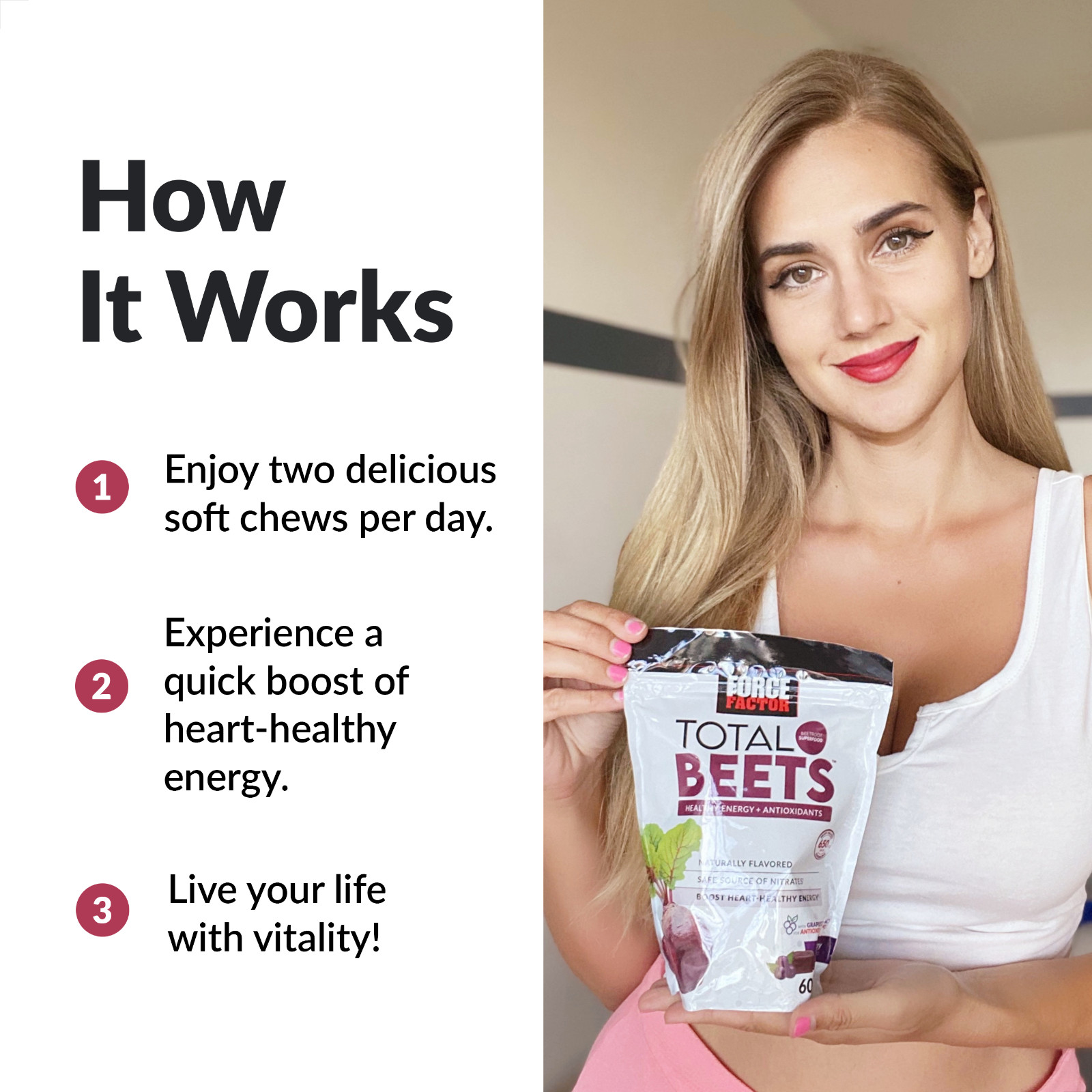 Force Factor Total Beets Concentrated Beet Root Soft Chews, Circulation Support
