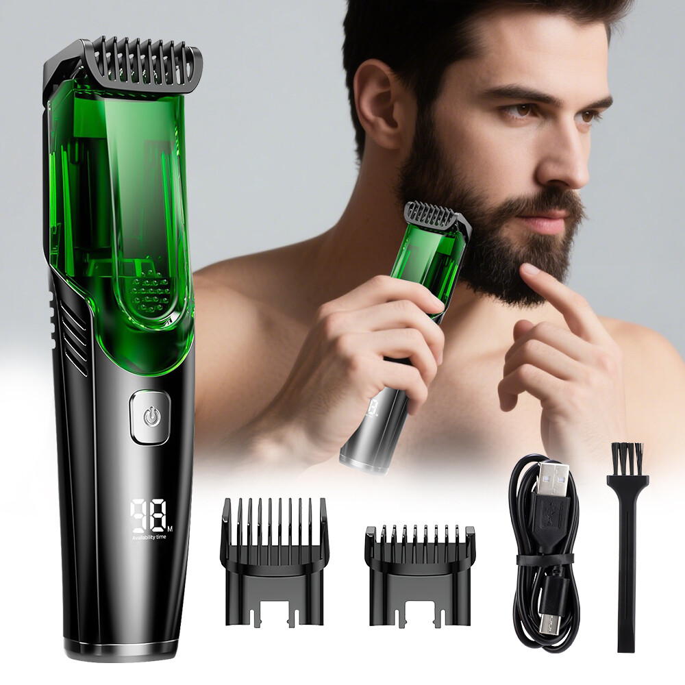 Rechargeable Vacuum Beard Trimmer for Men, Adjustable Length, Waterproof Shavers