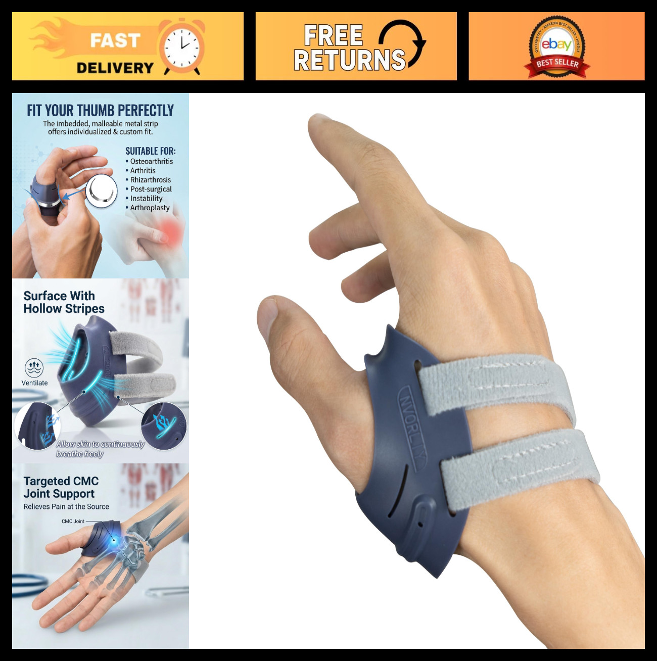 Thumb Arthritis Brace for CMC Joint Pain Relief, Support for Osteoarthritis, Ten