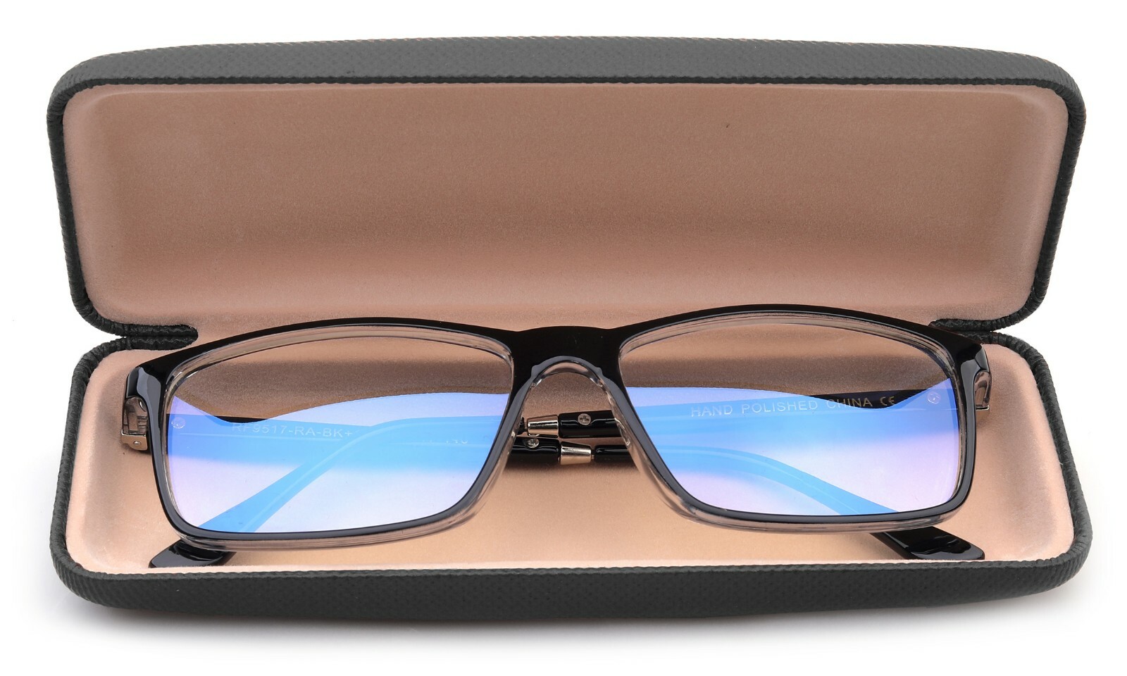 Blue Ray Blocking Reading Glasses for Men Large Rectangular Frame w/ Hard case