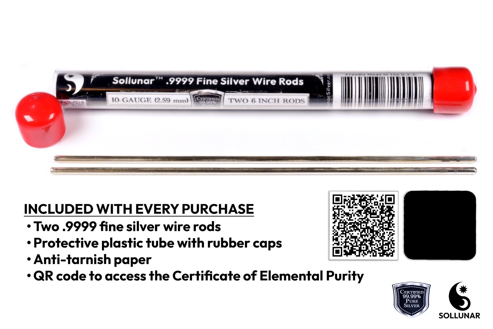 .9999 Fine Silver Colloidal Electrode Rods – 10-gauge diameter, 6 Inch length