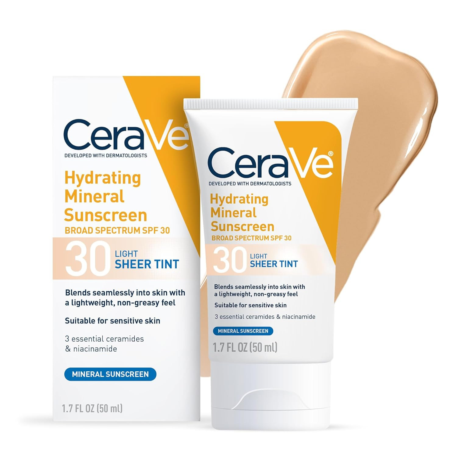 Cerave Hydrating Mineral Sunscreen SPF 30 with Sheer Tint, Tinted Mineral Sunscr