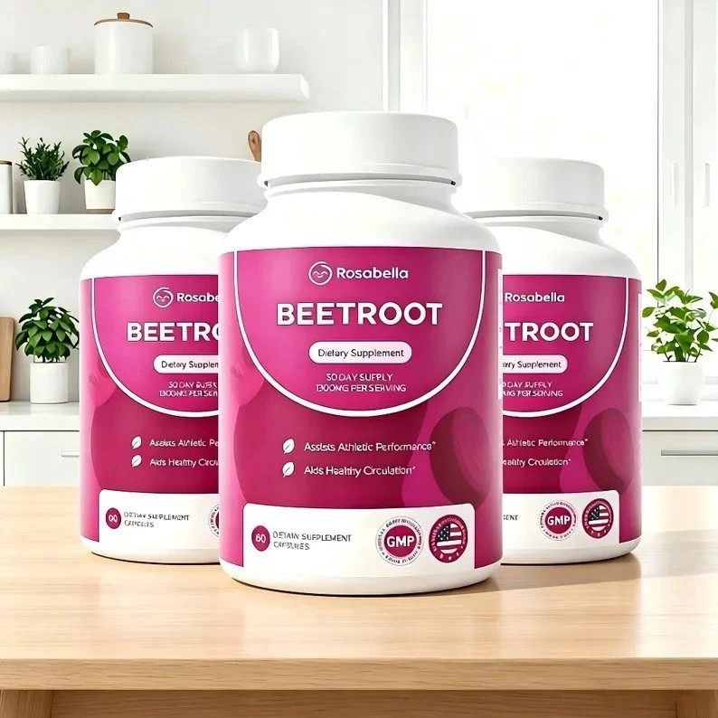 3PCS Rosabella Organic Beet Root 60 Capsules Natural Energy-Boost Blood Pressur