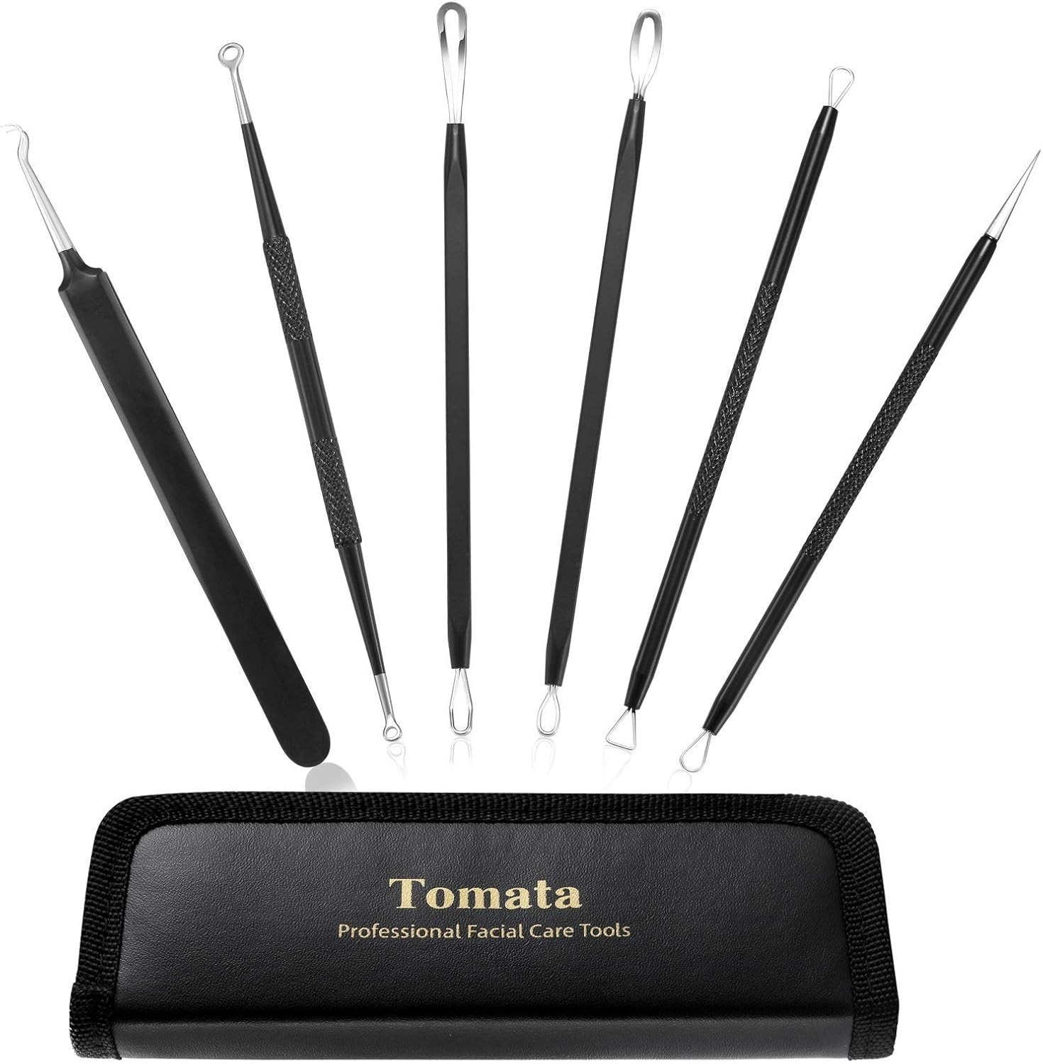 Complete Blackhead Removal Tool Set: 6 Stainless Steel Extractors in Travel Case