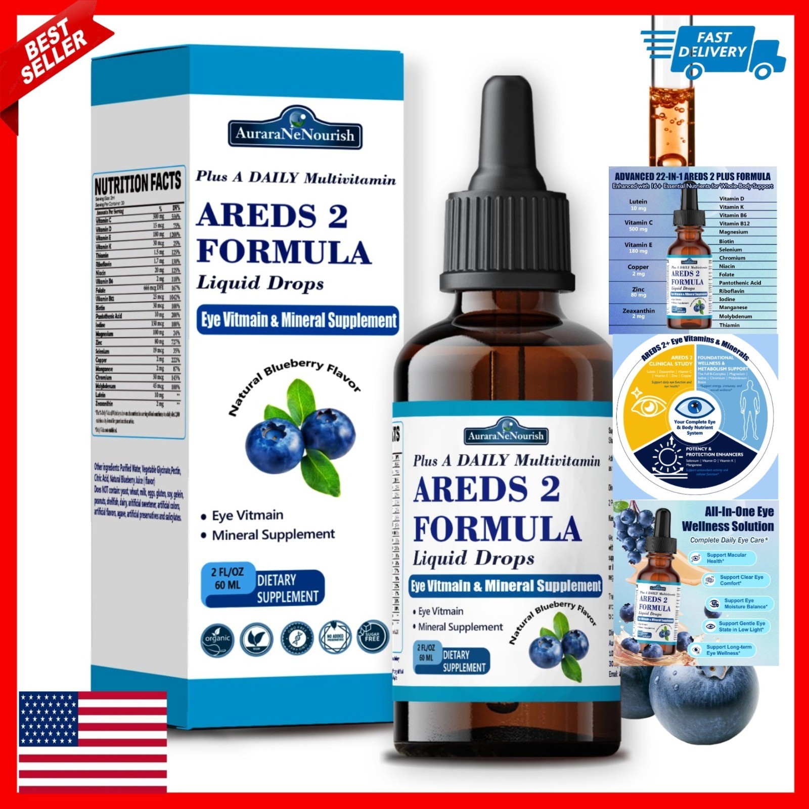 AREDS 2 Liquid Drops for Macular Health – Eye Vitamin Supplement