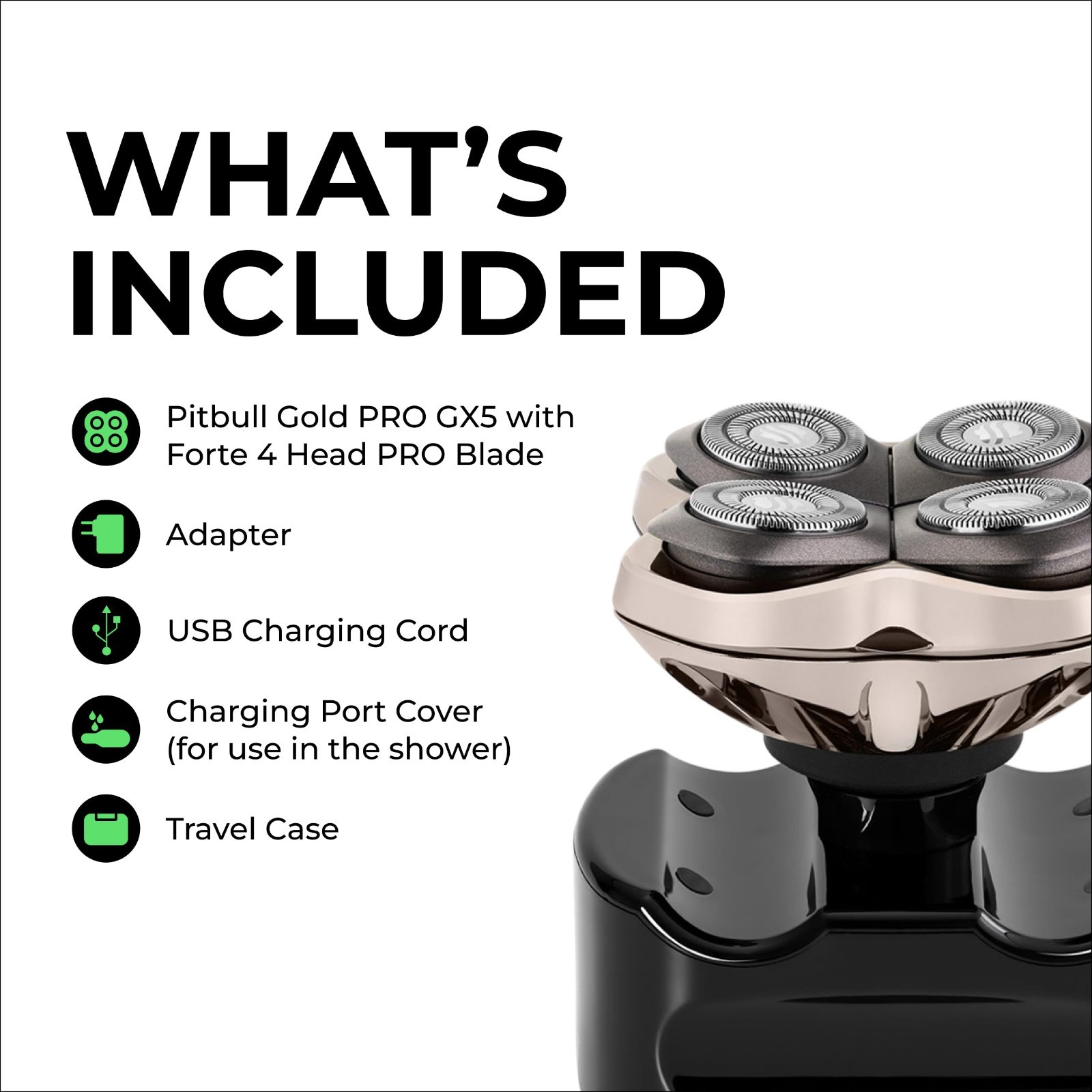 Cordless Wet/Dry Rotary Razor – Head & Face Shaver for Bald Men, Pitbull Gold PR
