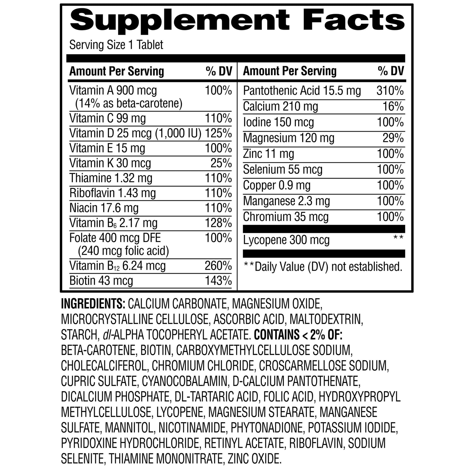 Equate One Daily Men’s Multivitamin/Multimineral Supplement Tablets, 100 Count