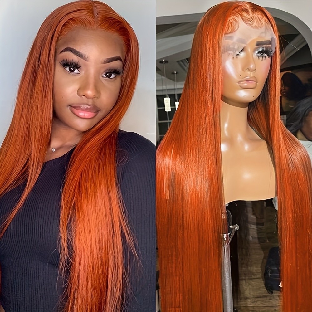 13×6 Free Part Pre Plucked Ginger Orange Long Straight Hair Lace Front Wigs Soft