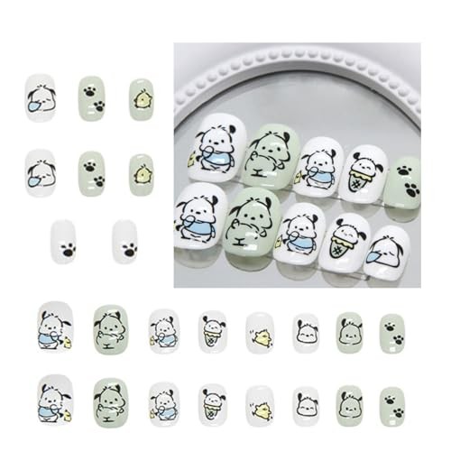 Generic4PCS Dog Short Press on Nails,White Press on Nails Short for Girls and 2
