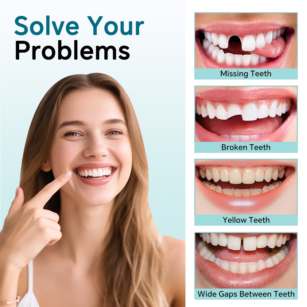 False Teeth Set Full Dentures,Adjustable Silicone Dentures to Fit Over Existing