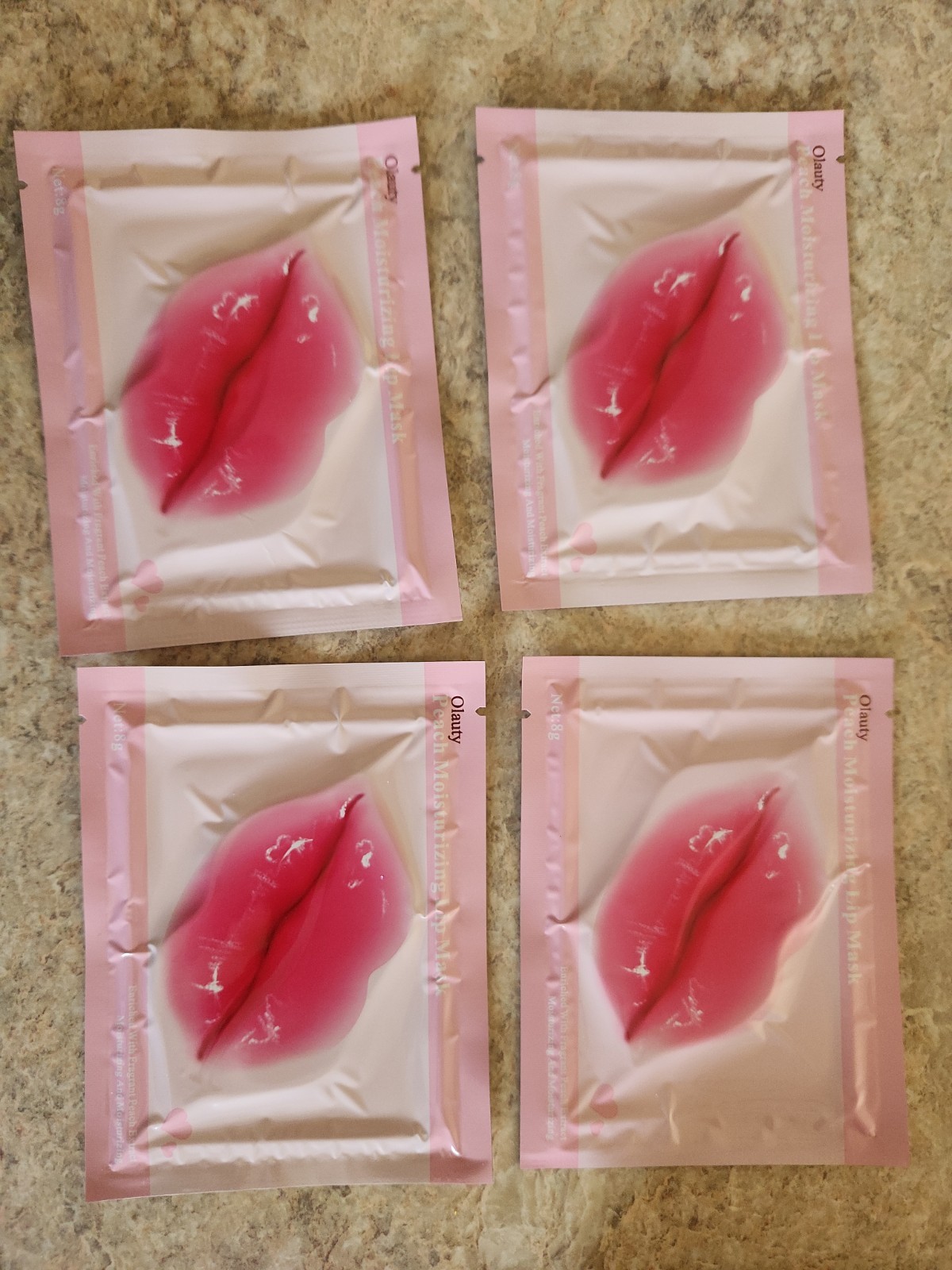 Olauty Hydrating Lip Mask, Pink, for Dry Lips, Beta-Glucan + Collagen (4 Masks)