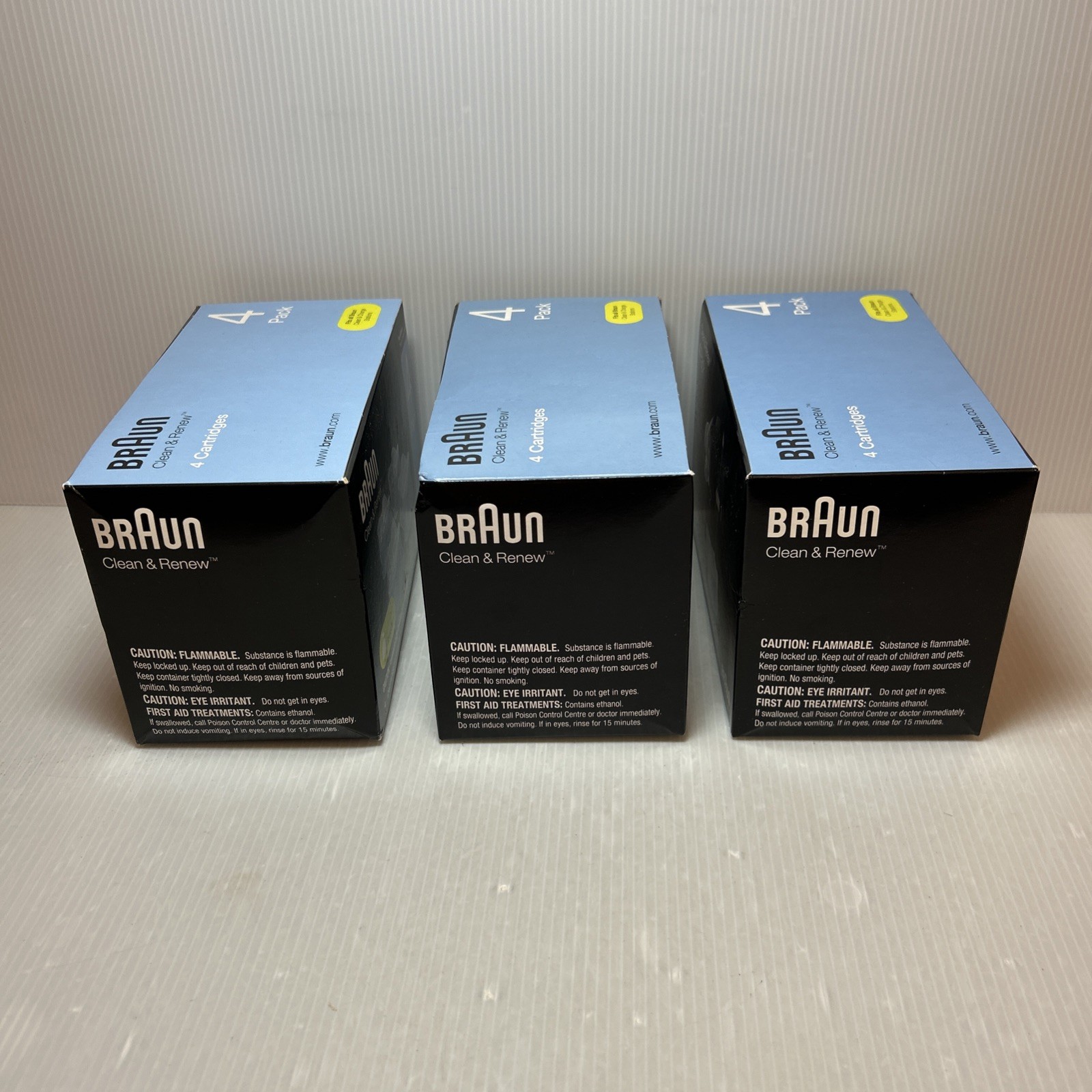 3 Genuine Braun Shaving Station Clean & Renew Refill Cartridges 4 Pk Lemon-Fresh
