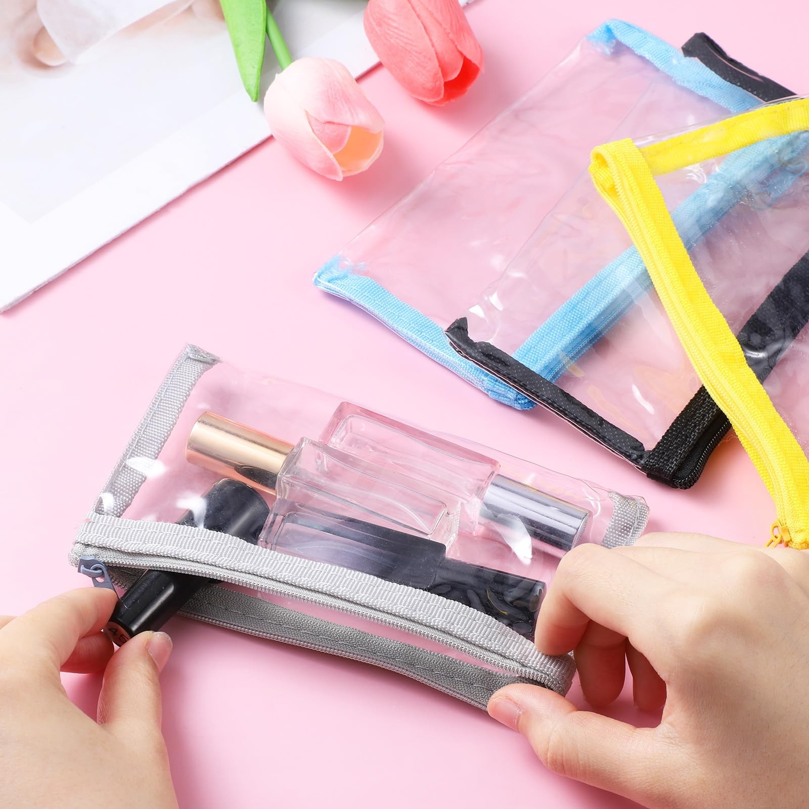 4 Pcs Small Clear Makeup Bags, Mini Nylon Zipper Pouch Multicolor Small Water