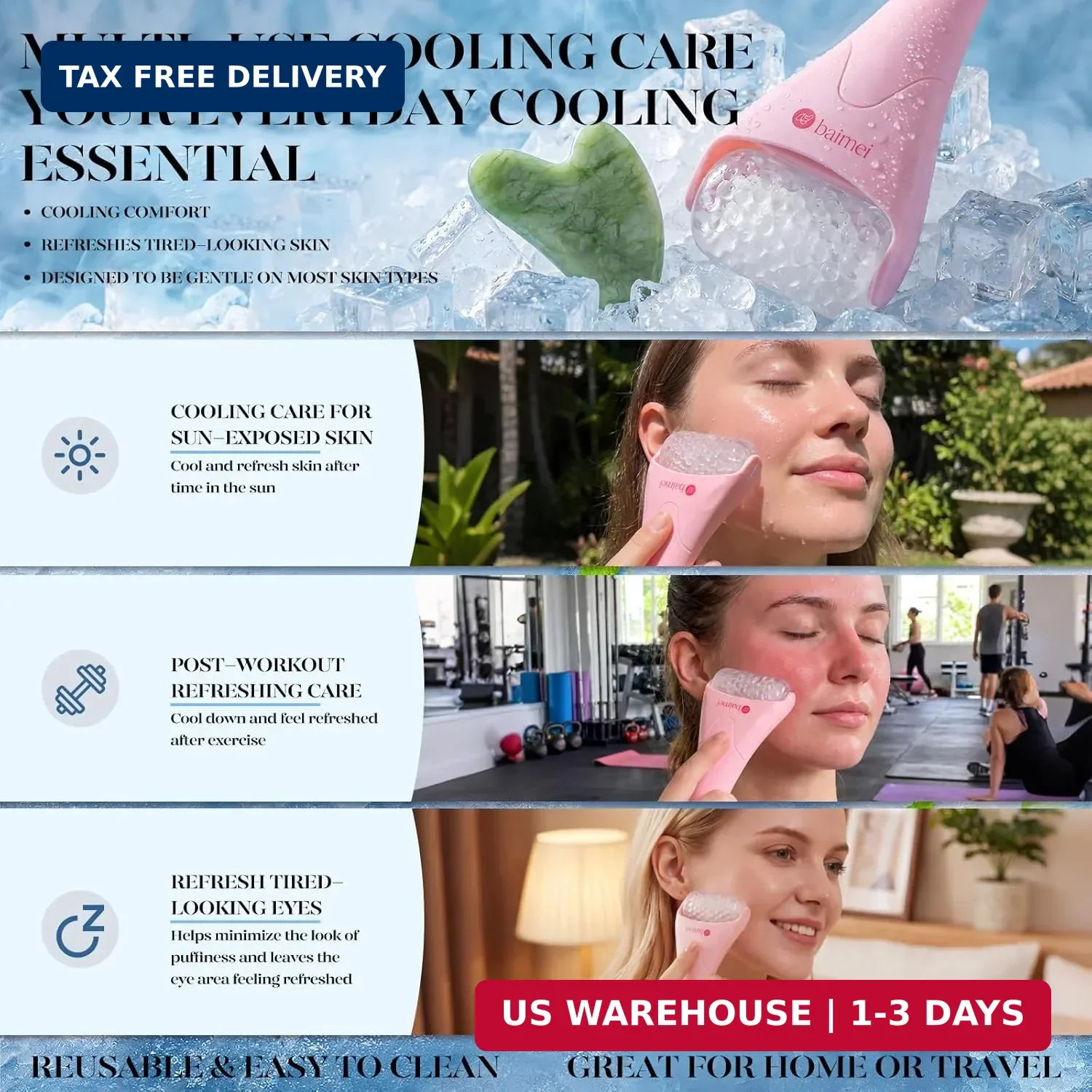 BAIMEI IcyMe Ice Roller for Face and Gua Sha Facial Tool Set, Ice Face Roller Re