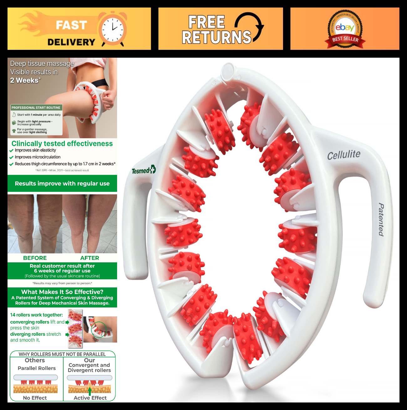 Cellulite Massager Roller for Thighs & Buttocks | Patented Italian Design, Anti-