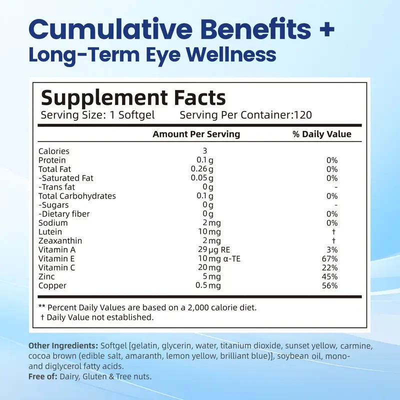 Blueberry Eye Vitamins 120 Capsules | 2-Year Shelf, Vision & Blue Light Support