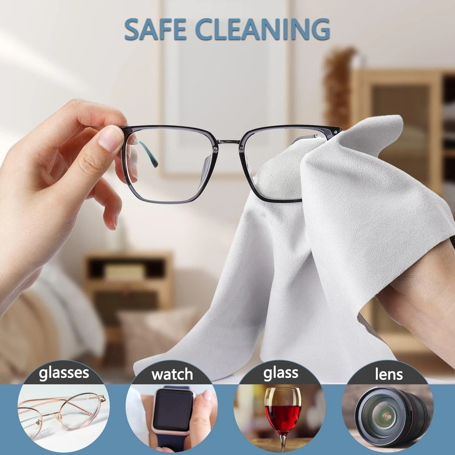 Extra Large Microfiber Cleaning Cloths (12″x 12″) for Eyeglasses, Lens, Glasses,