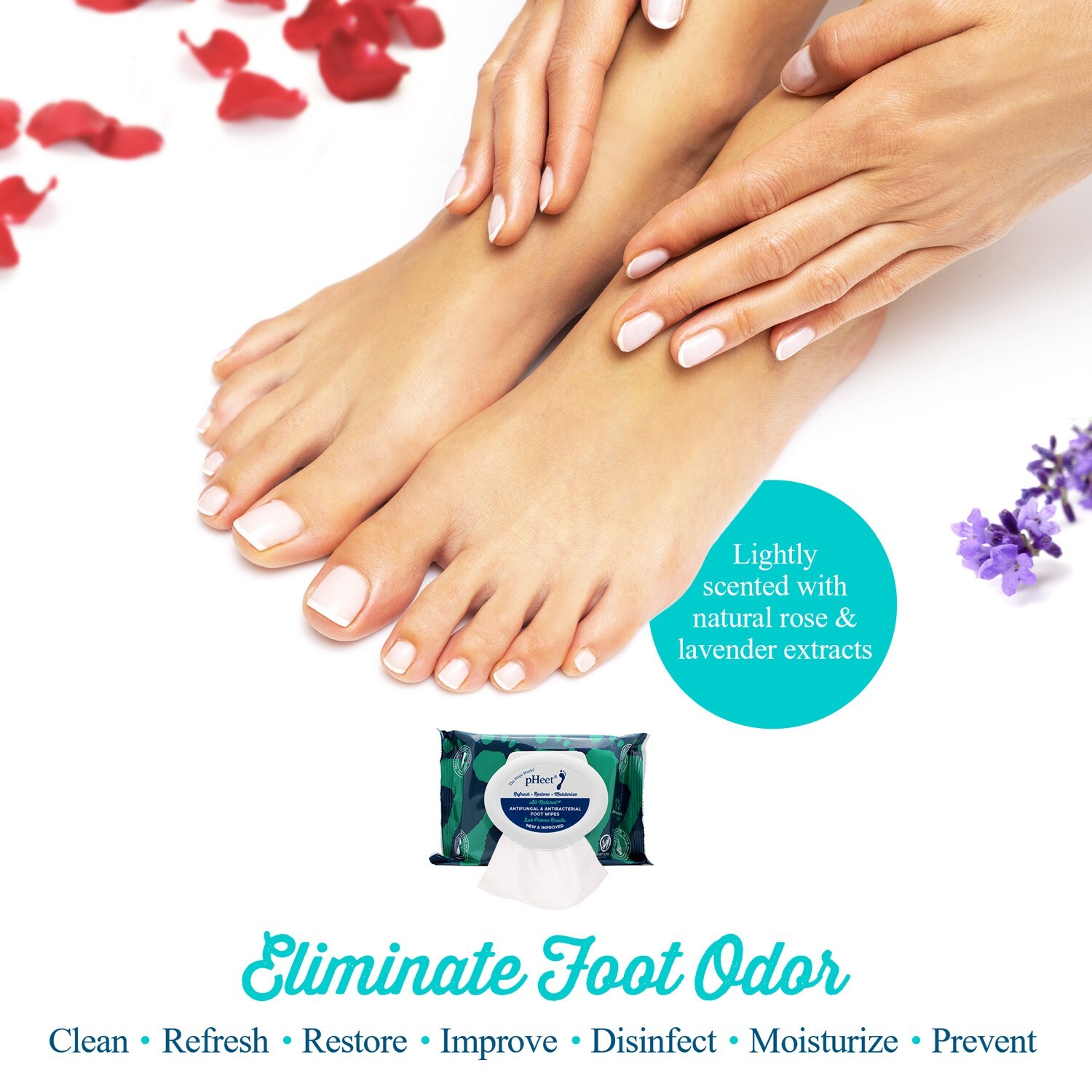 pHeet Wipes, Antifungal, Odor Reducer, Dry Feet Moisturizing Wipes, Foot Cleaner