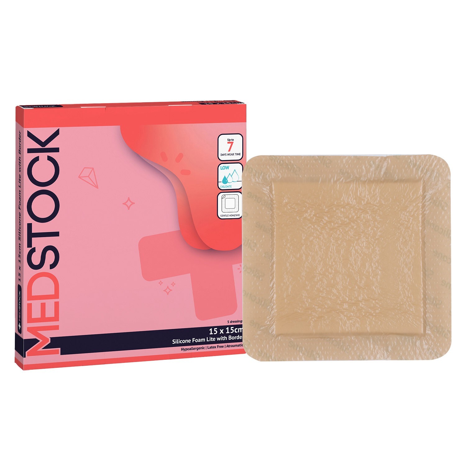 MEDSTOCK Silicone Foam Lite Dressing with Border – 6″ x 6″ (Box of 5)