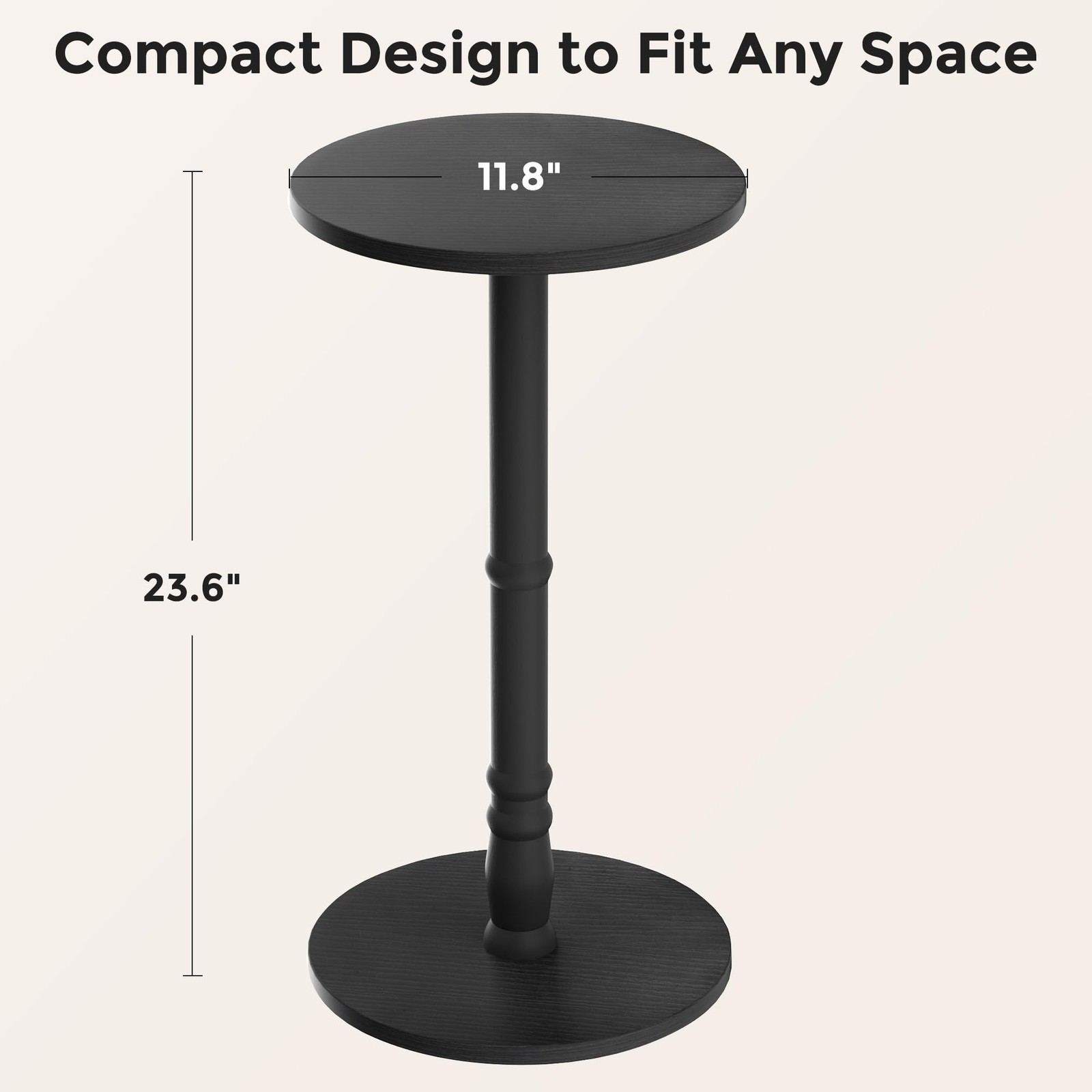 Homleke 12 Round Side Table Solid Wood Pillar Wood Top Base Small Drink Accent