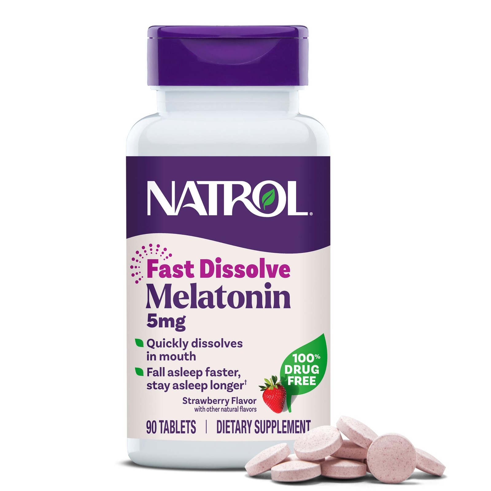 Natrol Melatonin 5Mg Dissolve Tablets Strawberry Flavor 90 Count Sleep Aids For