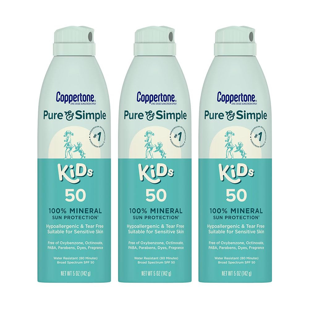 Coppertone Pure and Simple Kids Sunscreen Spray SPF 50, Zinc Oxide Mineral Sunsc