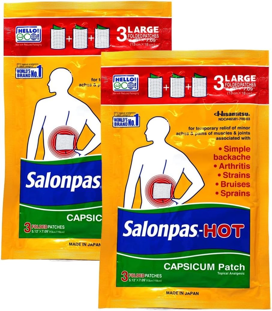 Natural Capsicum Pain Relief Patches – 8 Hour Muscle & Joint Relief (Pack of 6)