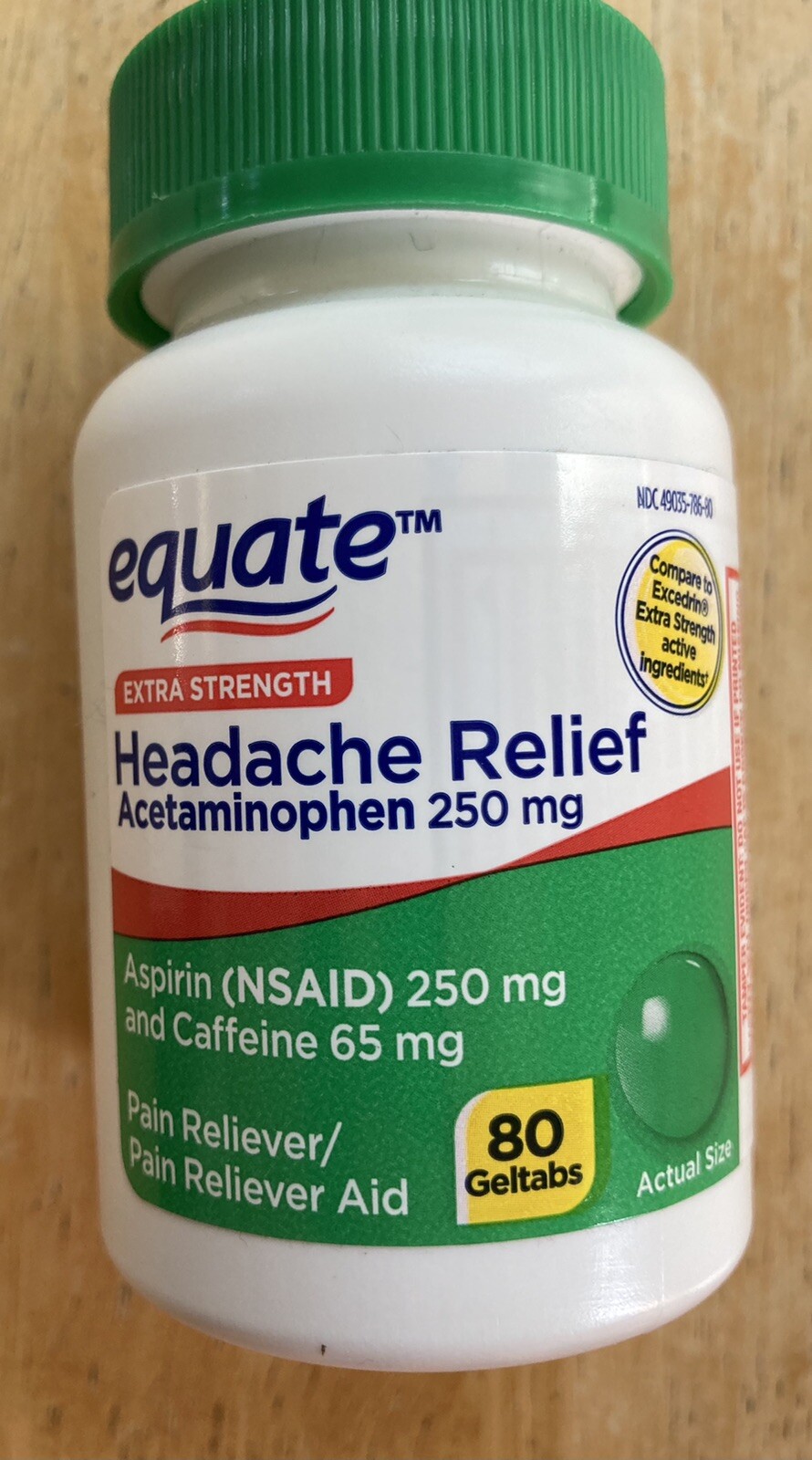 Equate (Generic Excedrin) Extra Strength Headache & Pain Relief~80 Geltabs