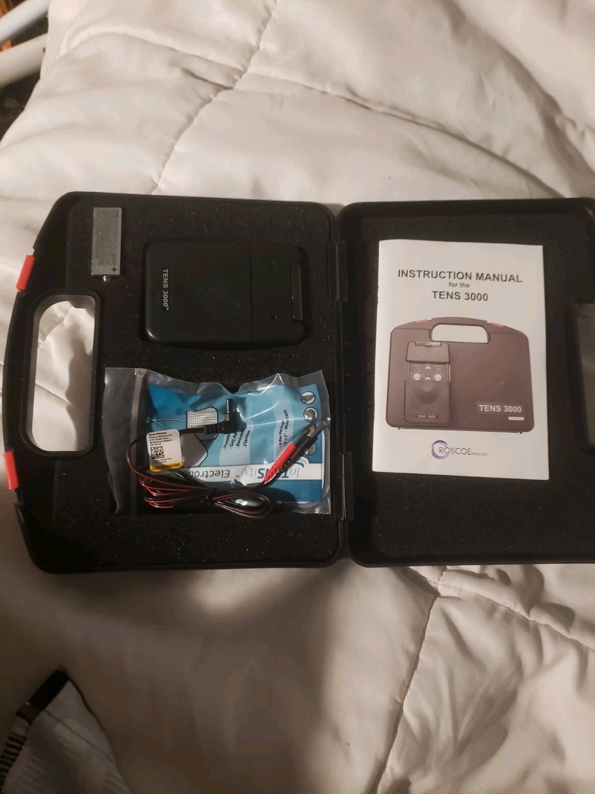 TENS 3000 Unit with Electrode Pads, Wires, and Adapter BOX. Battery Included.