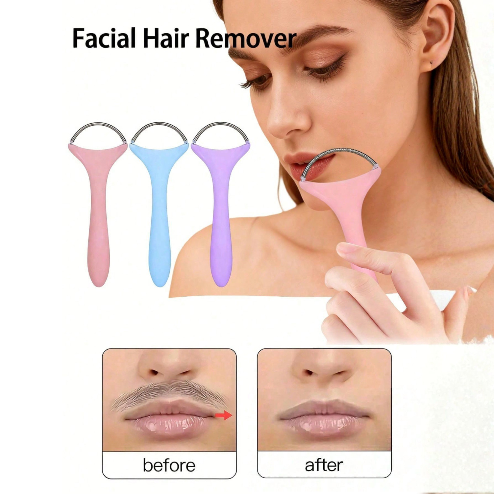 Facial Hair Remover Spring Epilator & Mini Hair Brush Comb Cleaner Rake Tool Set