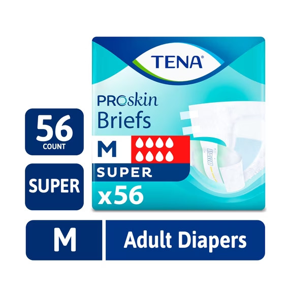 TENA ProSkin Unisex Adult Diapers, Super Absorbency, Medium, 56 Count
