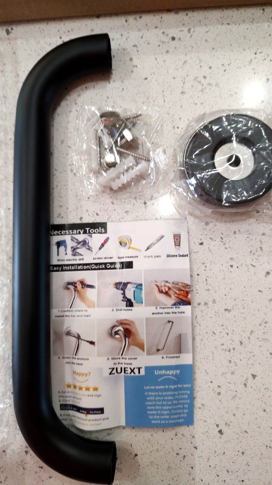 Zuext 12″/30cm Matte Black Shower Grab Bar