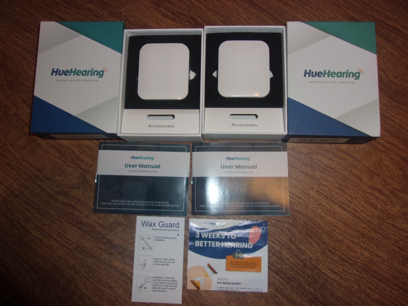 Hue Hearing Device, Left and Right Ear, User Manual, Amplifies, Needs Batteries