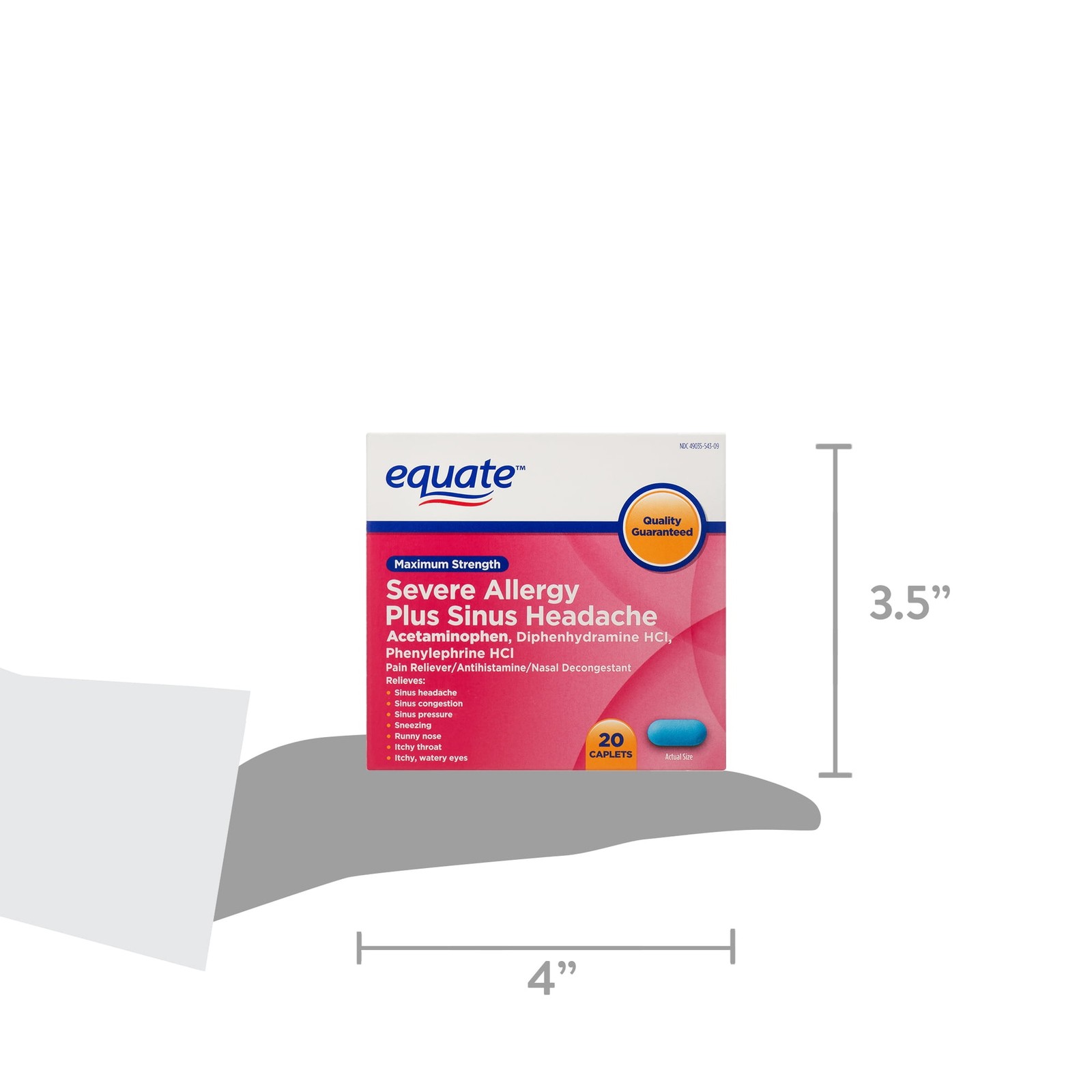 2 Pack Equate Maximum Strength Severe Allergy Plus Sinus Headache Caplets, 20 Ct