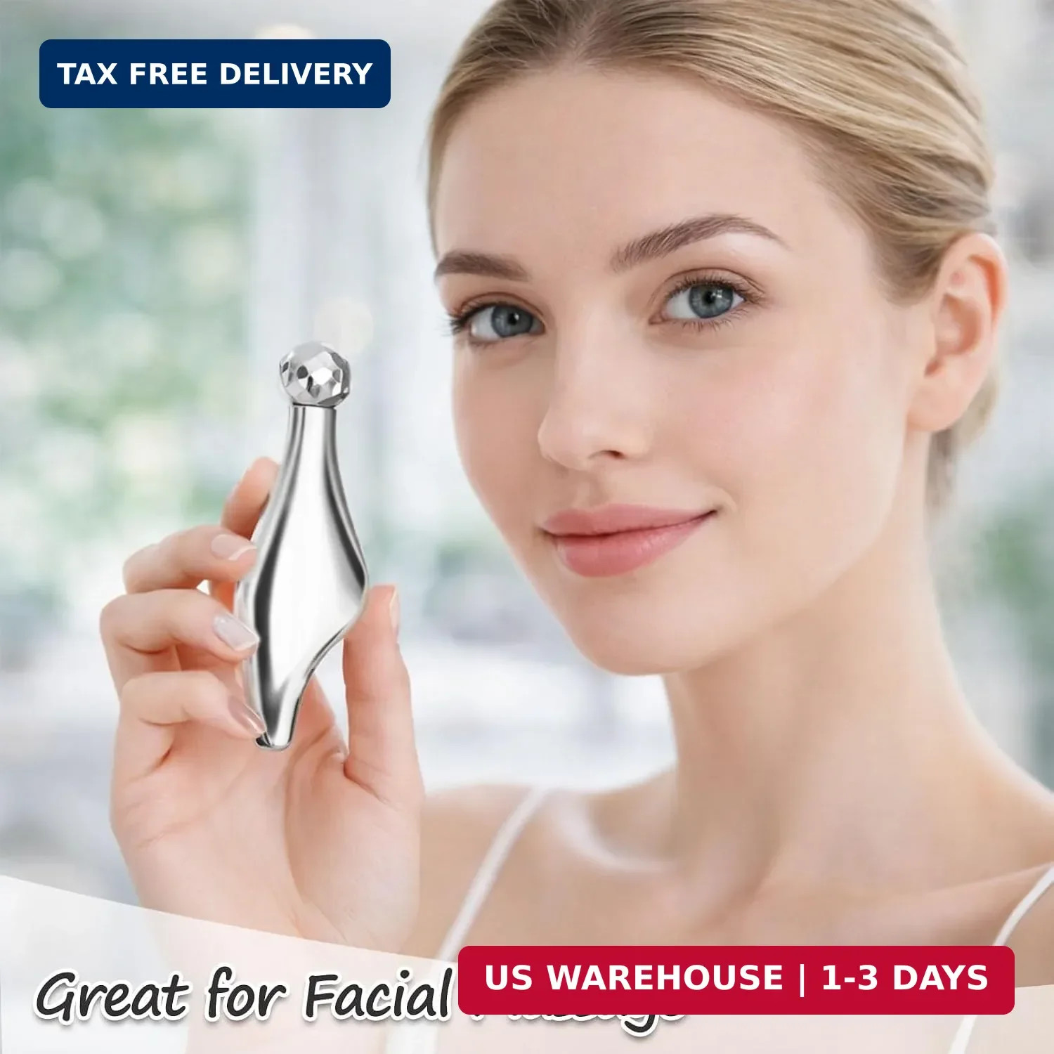 Mini Zinc Alloy Eye Massage Stick with Roller & Gua Sha Tip, Portable Eye Care T